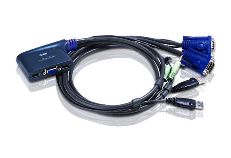 Aten Compact KVM Switch 2 Port Single Display VGA w/ audio, 0.9m Cable, Computer Selection Via Hotkey, Aten Compact KVM Switch 2 Port Single Display VGA w/ audio, 0.9m Cable, Computer Selection Via Hotkey,